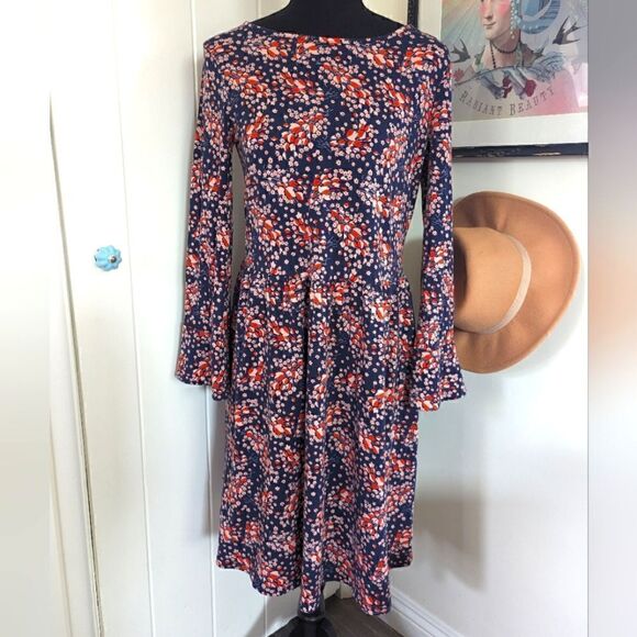 Boden Leaves Floral Preppy Academia Countryside Cottagecore Keyhole Dress 6 - Picture 3 of 14